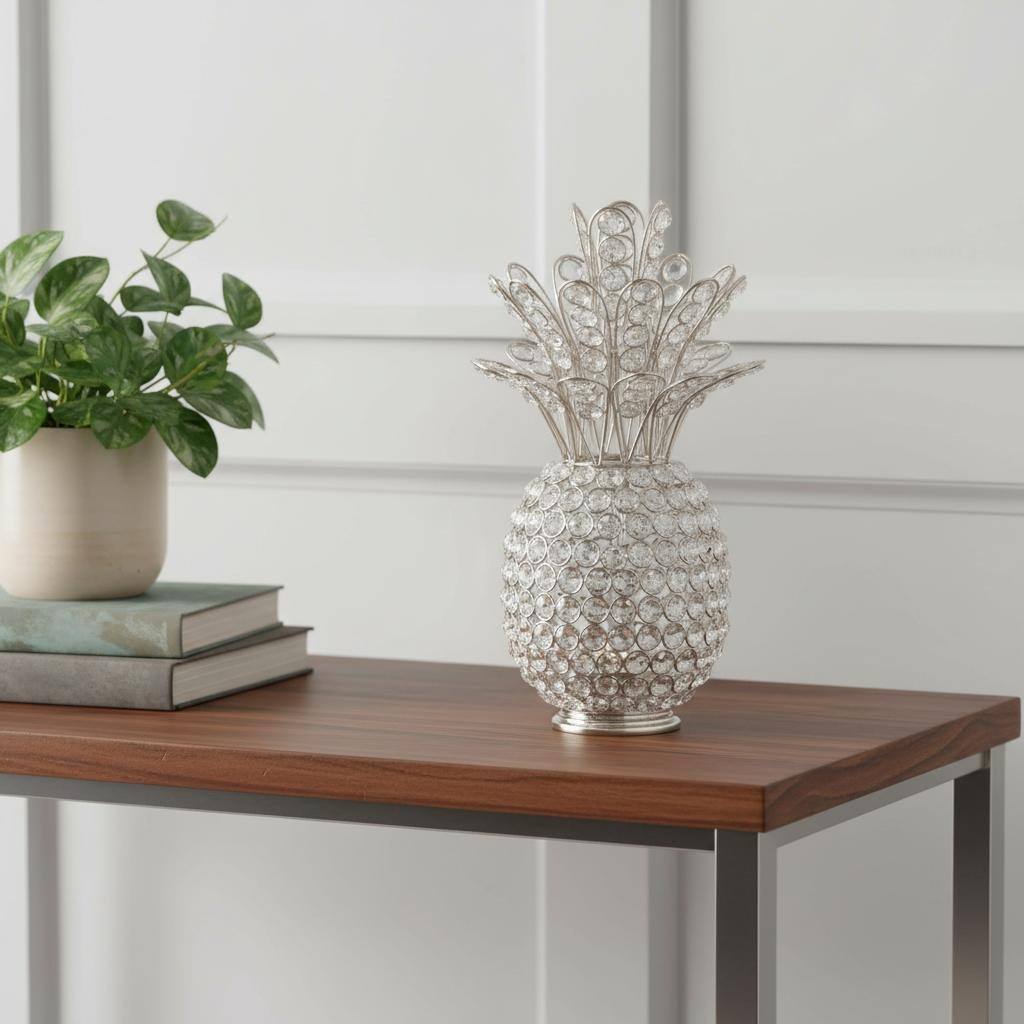 HomeRoots 13" Silver Metal Decorative Pineapple - 6' X '12.5' X '6