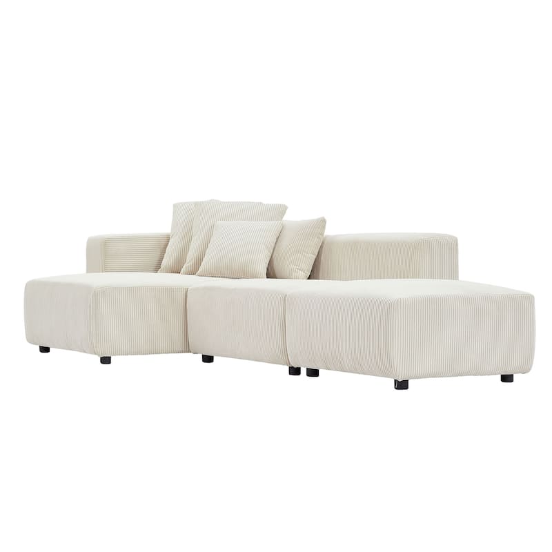Soft Corduroy Sectional Modular Sofa Set, Small L-Shaped Chaise Couch for Living Room and Apartment and Office