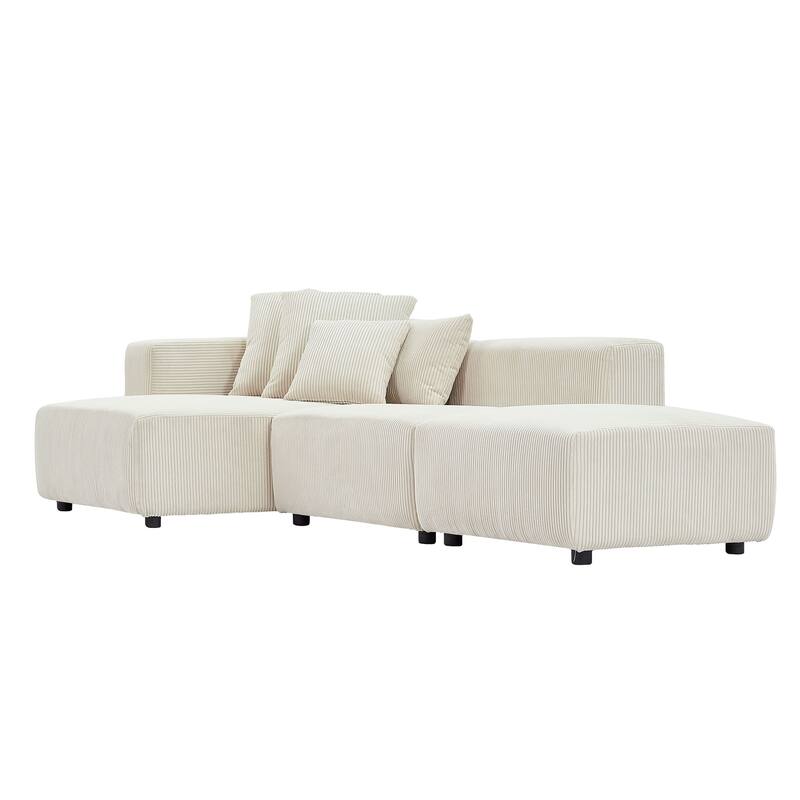 Modular Soft Corduroy Sectional Sofa Set with 4 Pillows, Living Room L-Shape Chaise Sofa Set with Armless Chair and Ottoman
