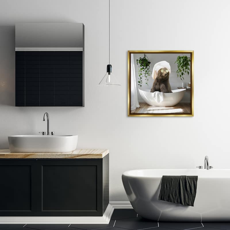 Stupell Bear in Refreshing Spa Bath Framed Floater Canvas Wall Art Design By CAD Designs