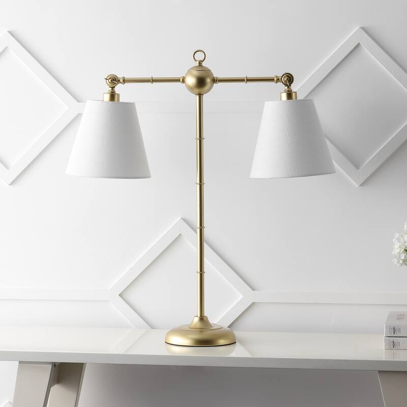 Joyce 31" 2-Light Library Metal LED Table Lamp, Gold Leaf by JONATHAN Y
