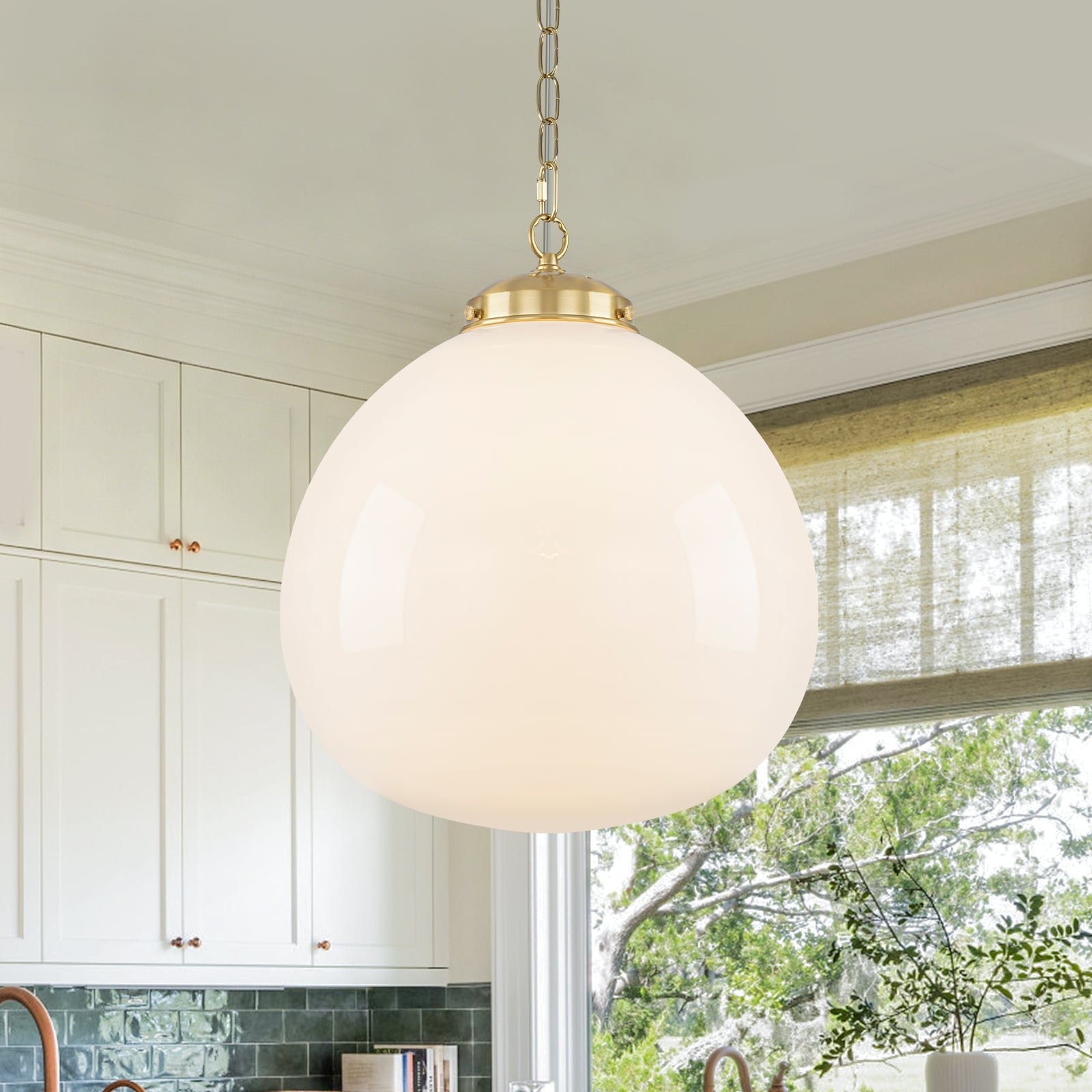 Globe Glass Pendant Light Modern Hanging Light Clear Glass Shade - Dia.8.86inch