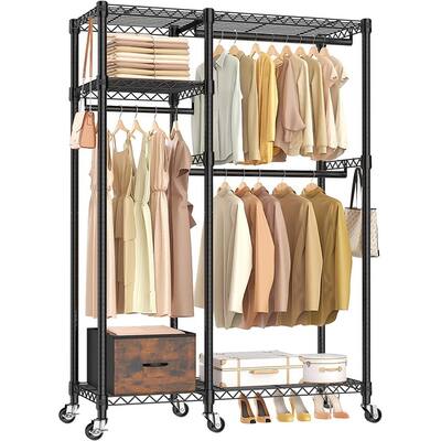 Rolling Garment-Rack 3 Tiers Adjustable Metal Closet Rack