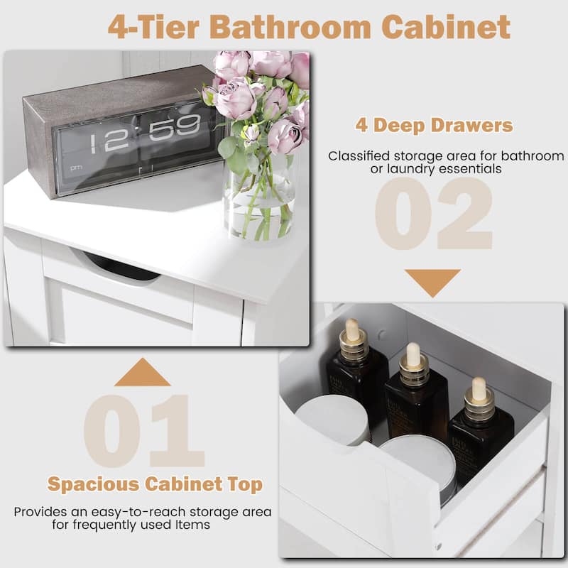 Costway Bathroom Storage Cabinet with 4 Drawers Cut-out Handles - See Details