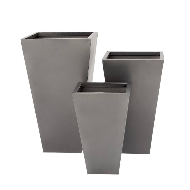 Metal Geometric Light Weight Minimalistic Indoor Outdoor Planter - Set of 3 Dark Gray or Gray - Roche River Decor - Gray - 17", 21", 25"H