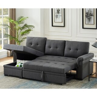 Linen Reversible Sleeper Sectional Sofa with Storage Chaise - Bed Bath ...