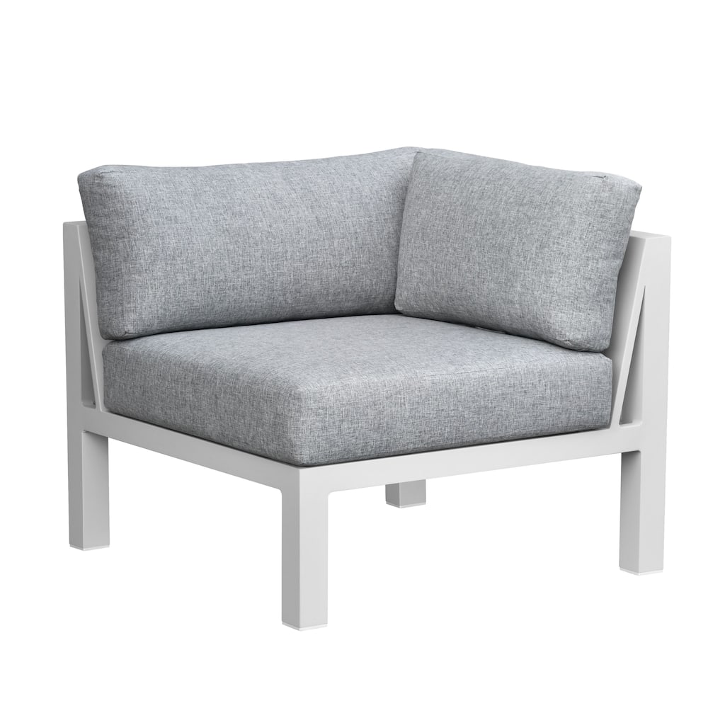 Nash Outdoor Aluminum Corner Chair with Cushions, Buff