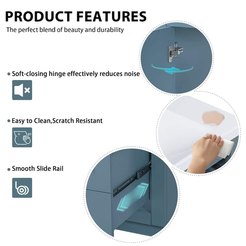 36" Freestanding Bathroom Vanity Set with Ceramic Sink – Solid Wood Storage Cabinet, 3 Soft-Close Drawers & Doors‌