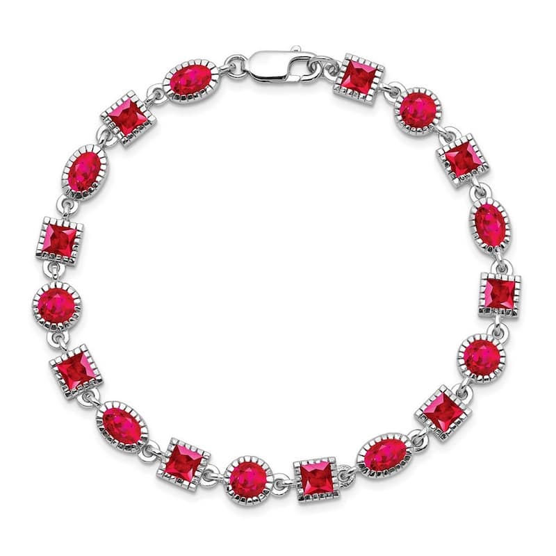 Curata 925 Sterling Silver Textured Polished Ruby Bracelet 7 Inch Lobster Claw