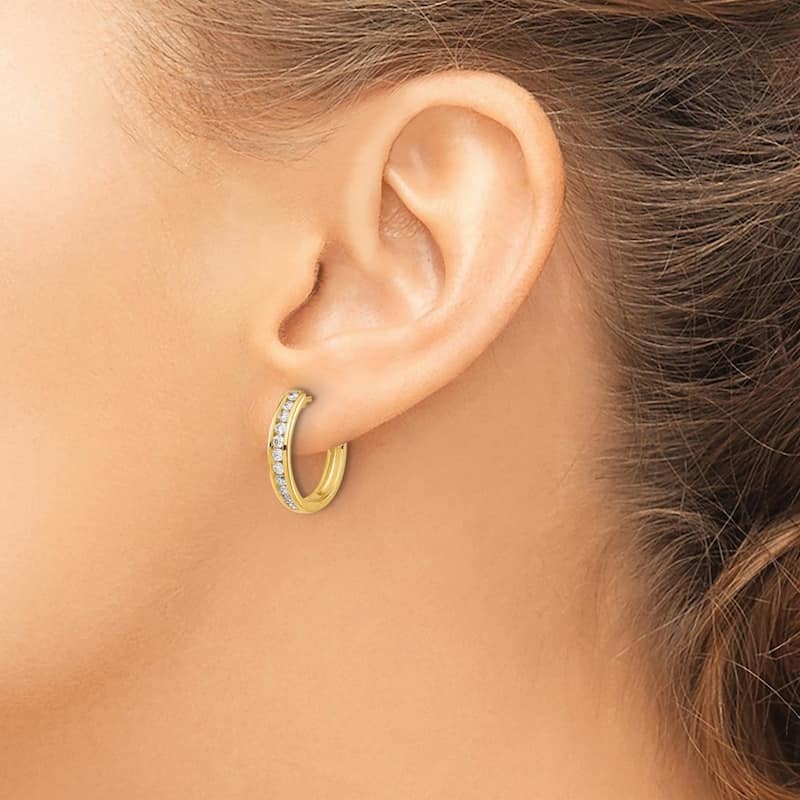 Curata 14k Diamond Hinged Hoop Earrings - 16x18mm Wide 2mm Thick