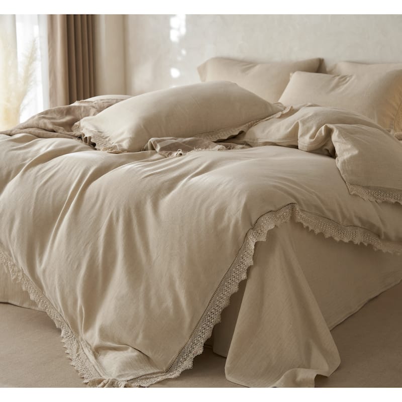 Luna Lace Linen Duvet Cover Set -Top Grade & Natural
