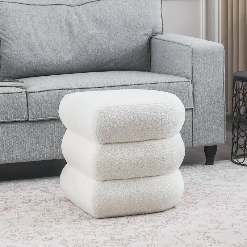 Adeco Boucle Ottoman Upholstered Footrest - White