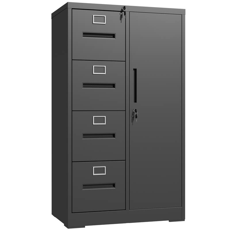 Metal Storage Vertical Filing Cabinet with Lock, Steel File Locker with 4 Drawers and 1 door for School, Living Room