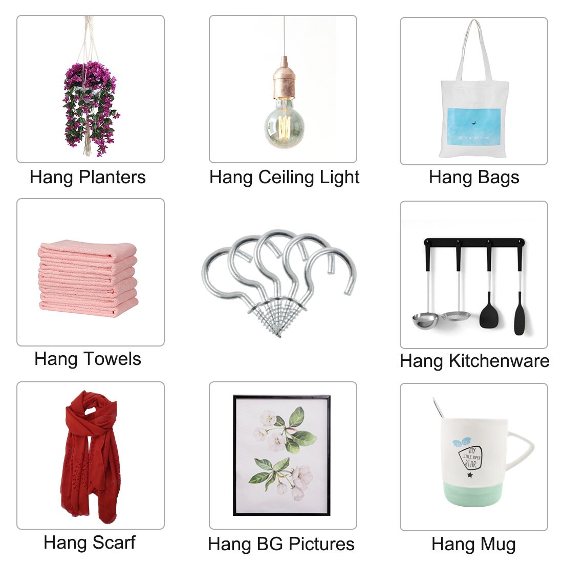 White Cyful 100Pcs Vinyl Coated Metal Cup Hook 1//2 Screw-in Ceiling Hooks for Hanging