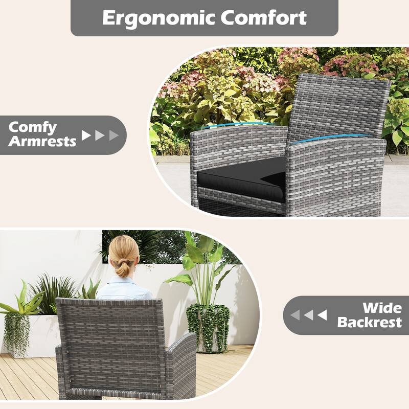 Gymax 4 Piece Patio Furniture Set Outdoor Wicker Conversation Set w/