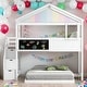 preview thumbnail 11 of 16, Twin over Full House Bunk Bed with Storage Staircase, Blackboard, and Solid Pine Wood Frame, Gray