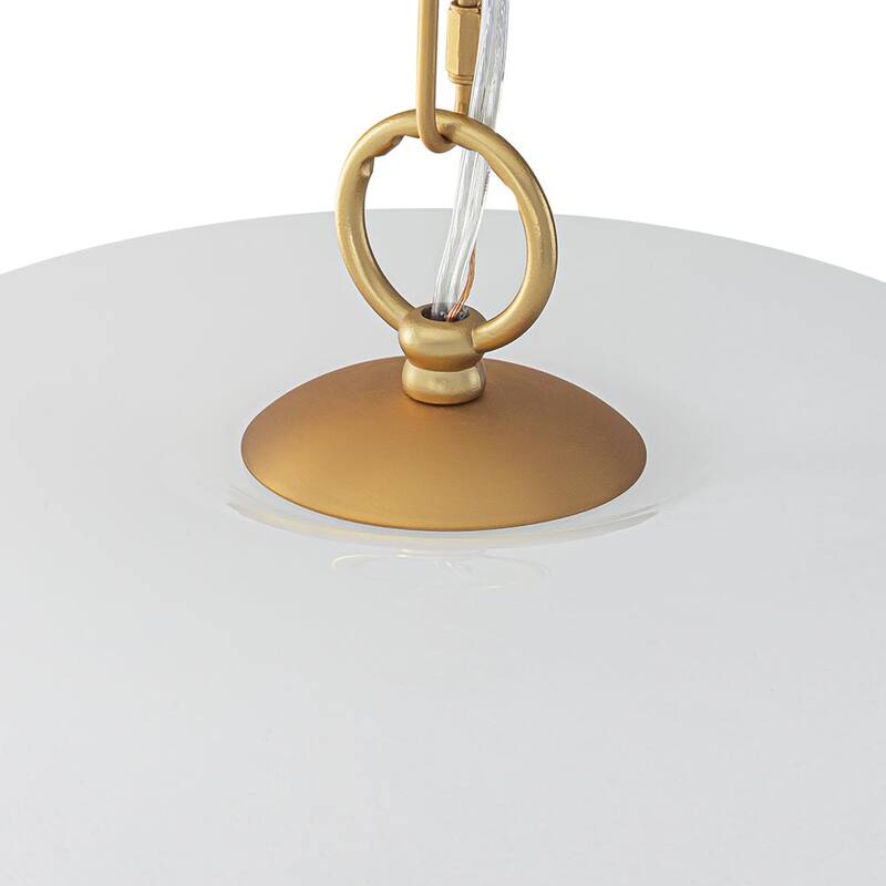 Mid-Century Modern 1-Light Round Opal Glass Pendant Light 14.8in