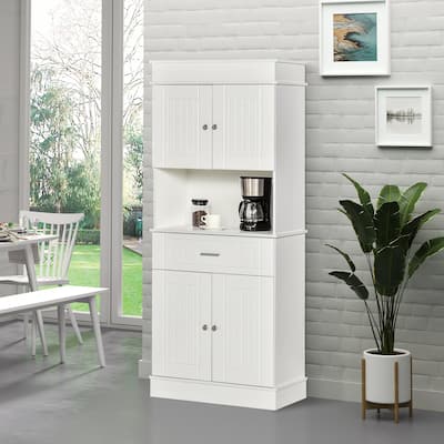 HOMCOM 72" Kitchen Buffet with Hutch, Freestanding Pantry Cupboard with Utility Drawer, 2 Door Cabinets and Countertop, Brown