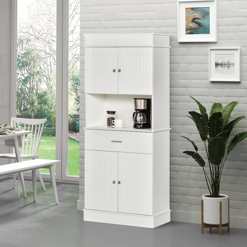 HOMCOM 72" Kitchen Buffet with Hutch, Freestanding Pantry Cupboard with Utility Drawer, 2 Door Cabinets and Countertop, Brown