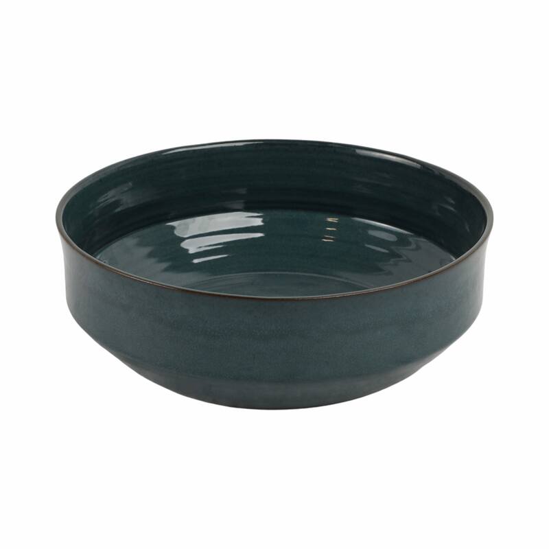 Decorative Round Terracotta Bowl with Glazed Finish - 12", Blue - 12.0"
