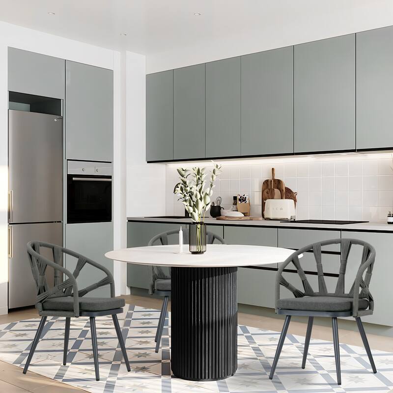 Set of 2 Binda Grey Outdoor Dining Chair with Hand-Woven Back