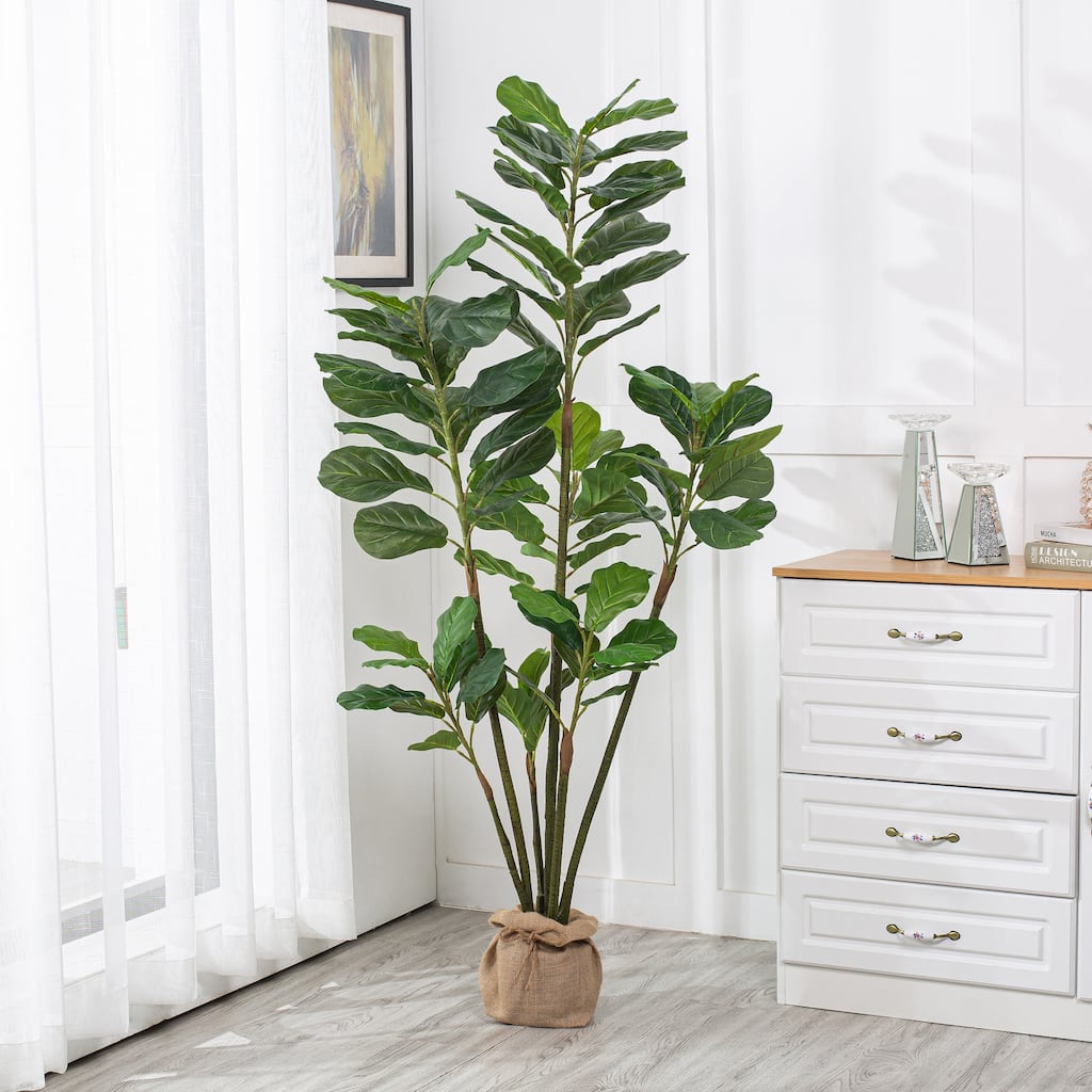 Fiddle Leaf Fig Faux Tree in Pot (Set of 2) - Green - 73.23'' H x 31.1'' W x 20.47'' D