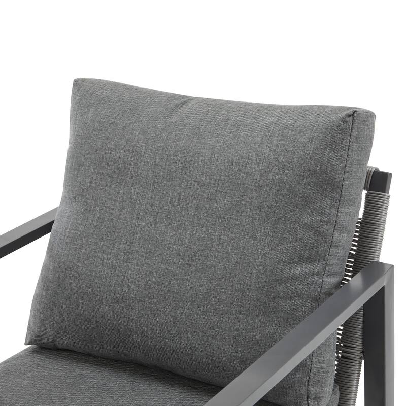 Gray Aluminum Lounge Chair with Sleek Rope Accents and Comfortable Cushions, Perfect for Modern Outdoor and Indoor Spaces