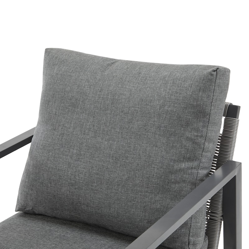Roomfitters Modern Outdoor Lounge Chair with Aluminum Frame, Rope Accents & Cushions for Patio