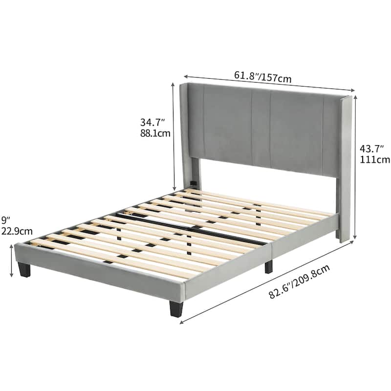 Velvet Upholstered Platform Bed Frame