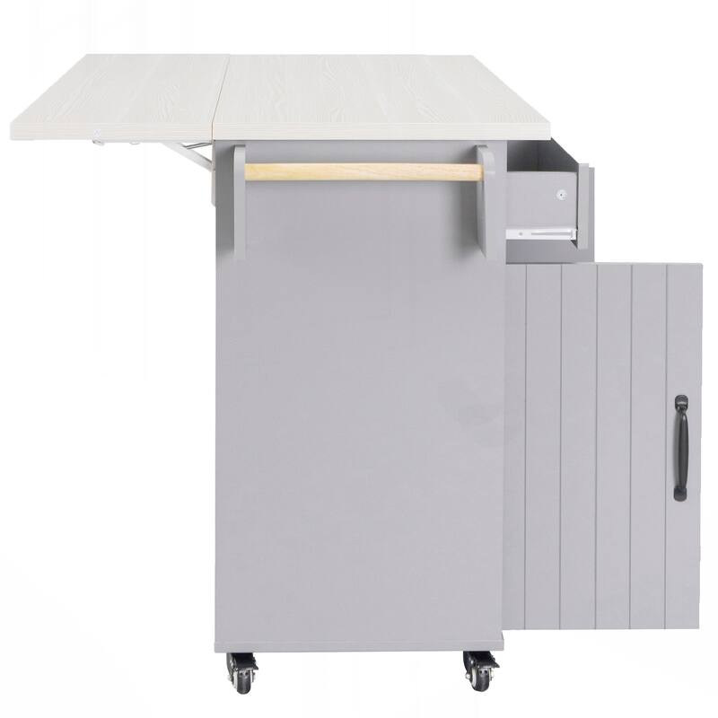 Kitchen Island with Trash Can Storage Cabinet, Kitchen Cart with Drop Leaf, Spice Rack