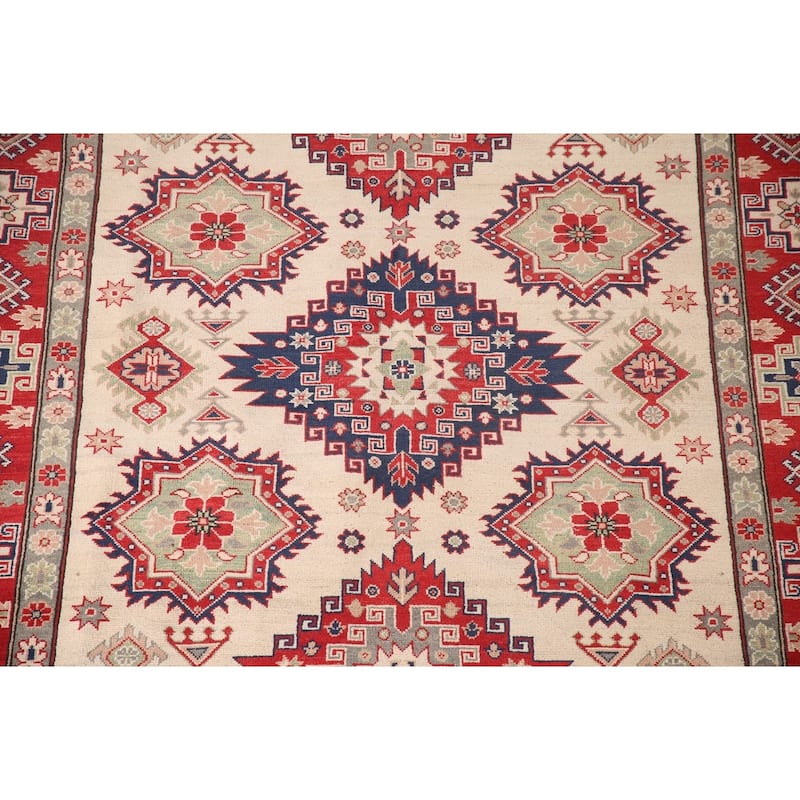 Geometric Kazak Area Rug Hand-Knotted Living Room Wool Carpet - 6'11" x 9'9"