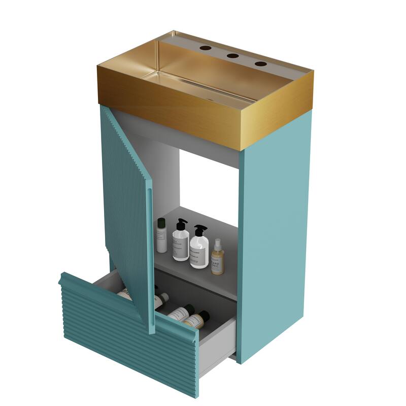 20" Striped Christmas Bathroom Vanity With Stainless Steel Bathroom Sink, Freestanding Bathroom Cabinet