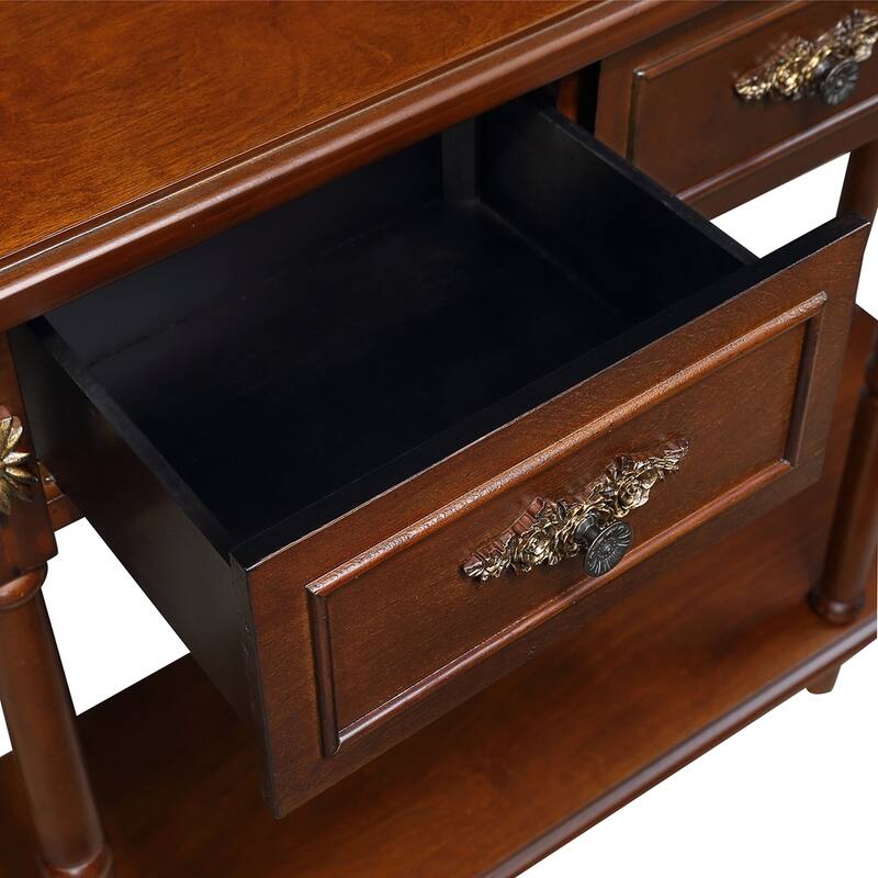 Living Room Hallway Retro Curved Wood Console Table Sofa Table with Shelf and 2 Drawers