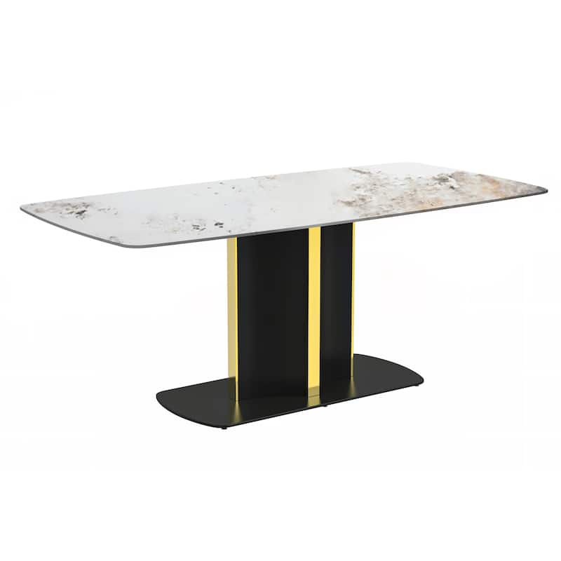 Sylva Dining Table Rectangular Tabletop in Gold Pedestal Base - 62 Inch - White Grey