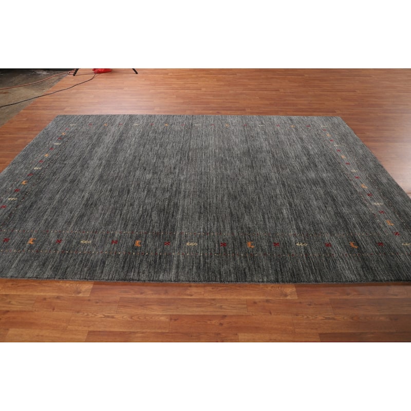 Tribal Green Gabbeh Indian Area Rug Handmade Wool Carpet - 6'8"x 9'9"