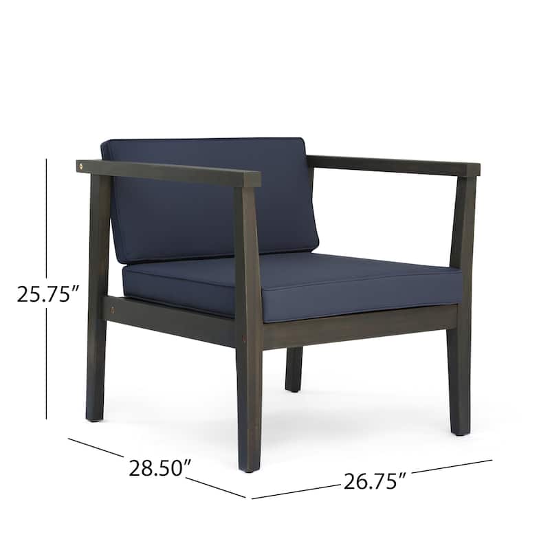 Newbury Club Chair Set of 2 Gray Waterproof Acacia Wood Outdoor Patio Furniture