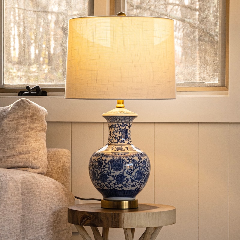 Gemma 25.25" Ceramic/Metal LED Table Lamp, Blue/White (Set of 2) by JONATHAN Y