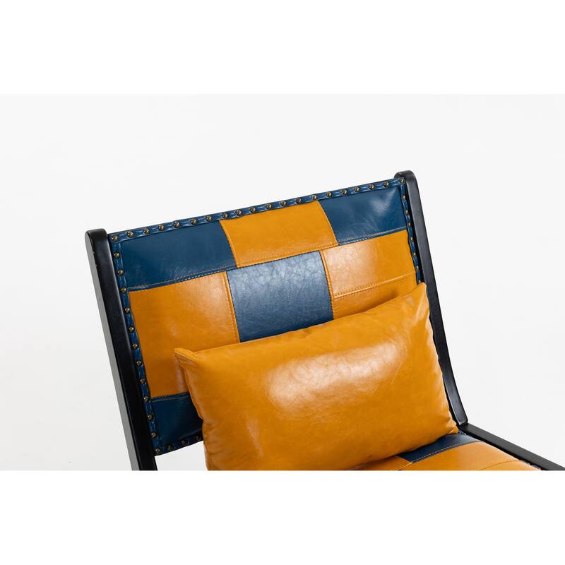 PU Leather Upholstered Mid Century Lounge Side Chair with One Pillow for Living Room