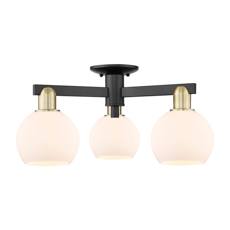 Innovations Lighting Endless Possibilities Arcadia - Athens - 3 Light 23" Semi-Flush Mount - Matte White/Black Antique Brass