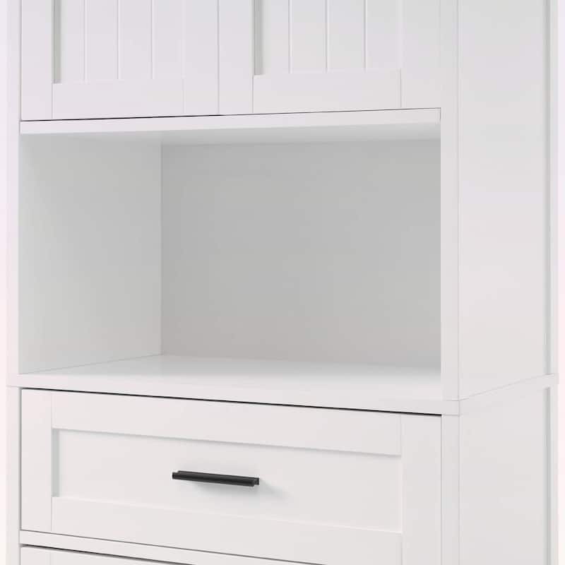 Freestanding Tall Cabinet with Drawer,2 Cabinets,4 Soft-Close Doors,and Adjustable Shelves for Versatile Storage