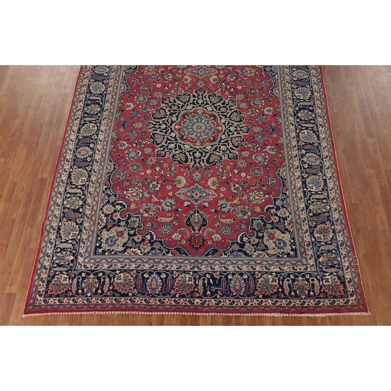 Signed Mashad Vintage Persian Area Rug Handmade Wool Carpet - 8'3" x 11'3"