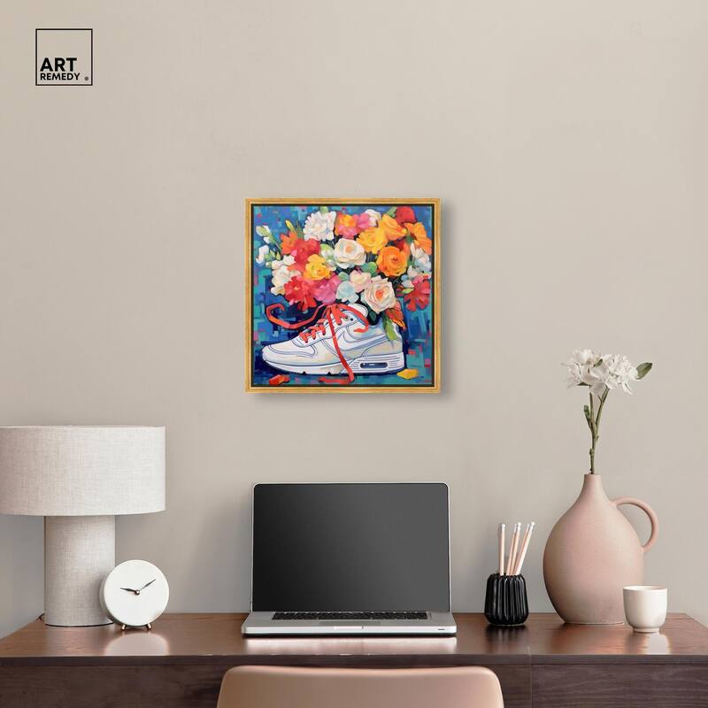 Whimsical Sneaker with Flowers Canvas by Art Remedy