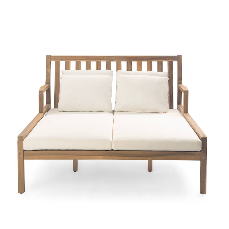 Outdoor Acacia Double Daybed Sunbed with Four Pillows