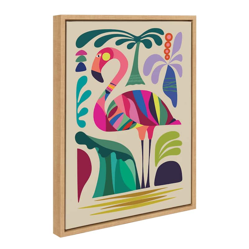 Kate and Laurel Sylvie MCM Flamingo Framed Canvas by Rachel Lee - 18x24 - Natural