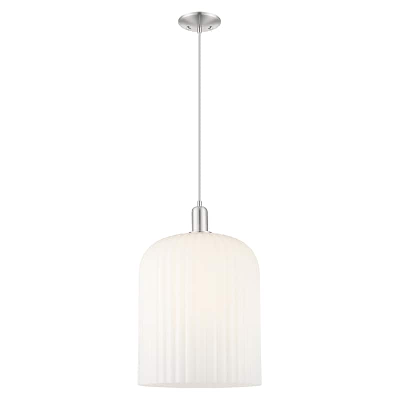 Innovations Lighting Downtown Urban - Bridal Veil - 1 Light 12" Cord Hung Mini Pendant - Gloss White Shade/Brushed Satin Nickel