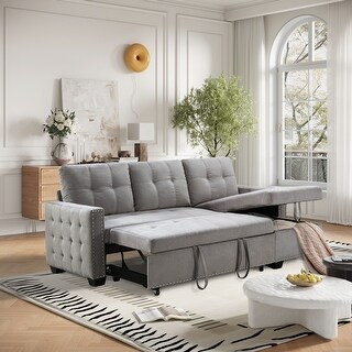 77 Inch Reversible Sectional Storage Sleeper Sofa Bed L-Shape 2 Seat Sectional Chaise