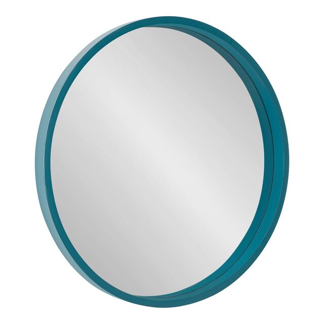 Kate and Laurel Travis Round Wood Accent Wall Mirror - 21.6" Diameter - Teal