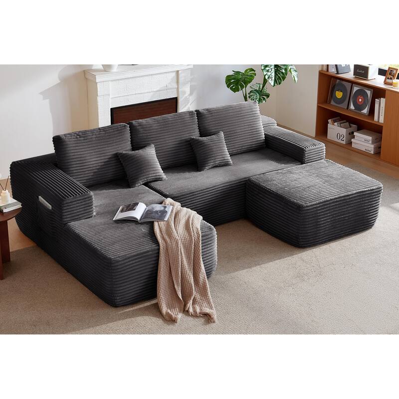 104"Cloud Sectional Couch with U-Shaped Chaise,and Side Pockets,Modern Modular Sofa with Deep Seat, Upholstered