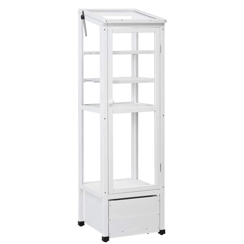 62.4-Inch Tall Wooden Garden Greenhouse - Portable Mini Cold Frame With Movable Storage Box & Adjustable Shelves .