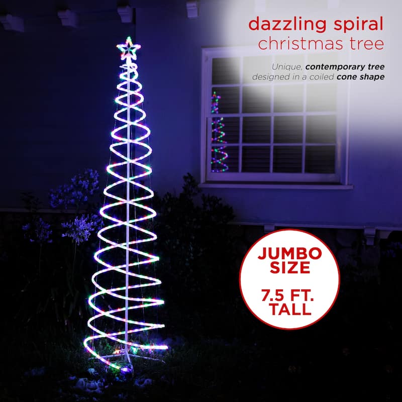 Alpine Corporation Indoor/Outdoor Artificial Spiral Christmas Tree with Multi-Color LED Lights - White